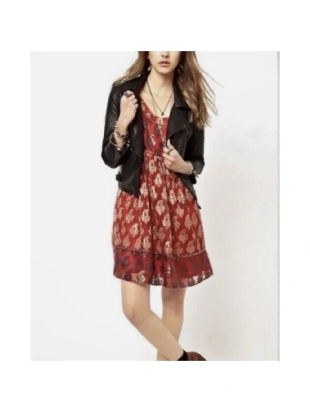 Free People Red Embellished Sleeveless Mini Dress Bohemian